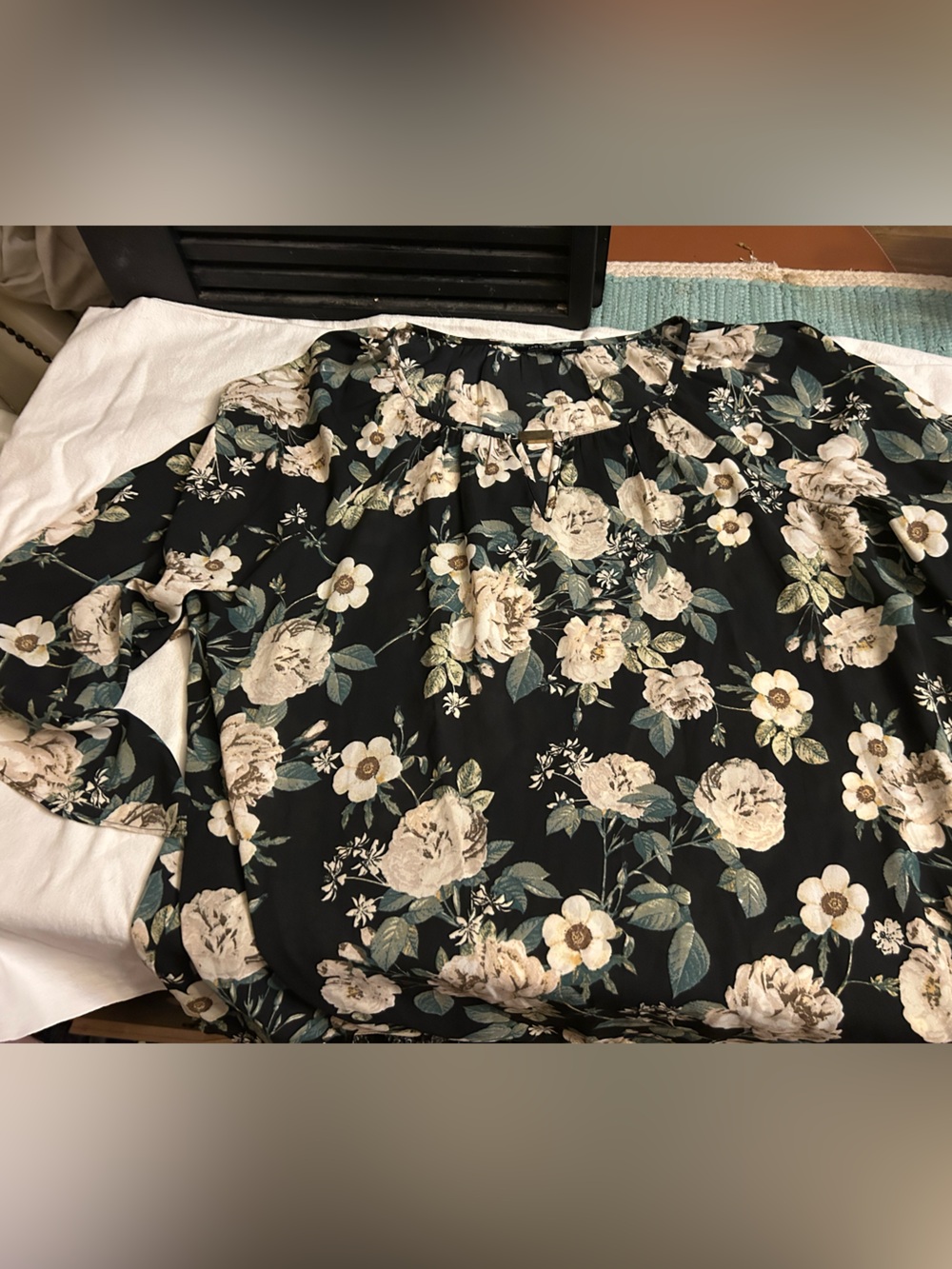 Zac & Rachel Black Floral Blouse with Cream Blossoms